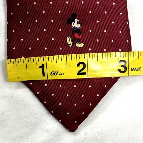 Mickey Mouse Cervantes Tie Y2K Vtg Disney World Maroon Red Repp Weave Polka Dots - Picture 6 of 9